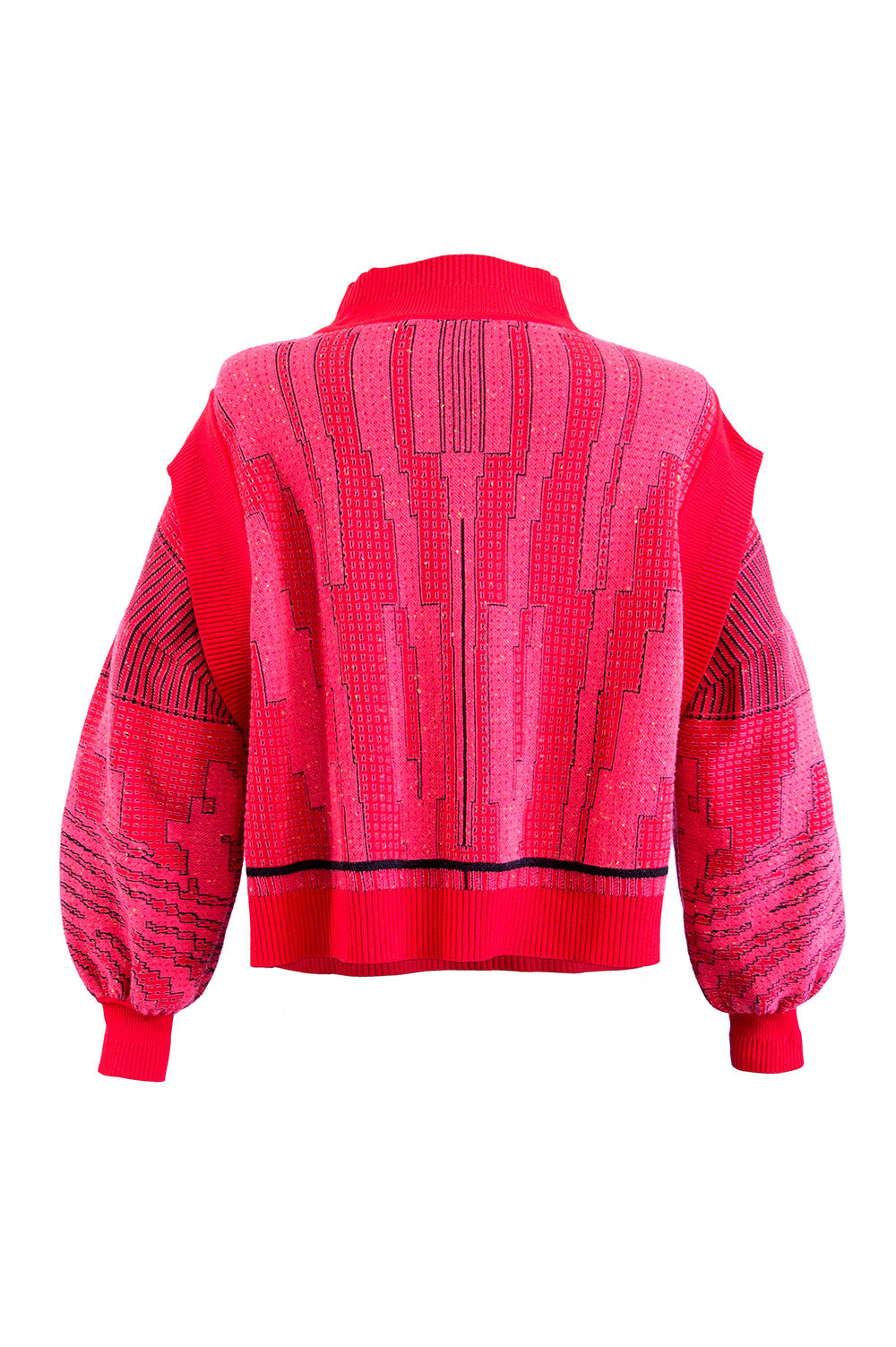 JACQUARD PINK, RED AND BLACK SWEATER WITH SHOULDER DETAILS image 4
