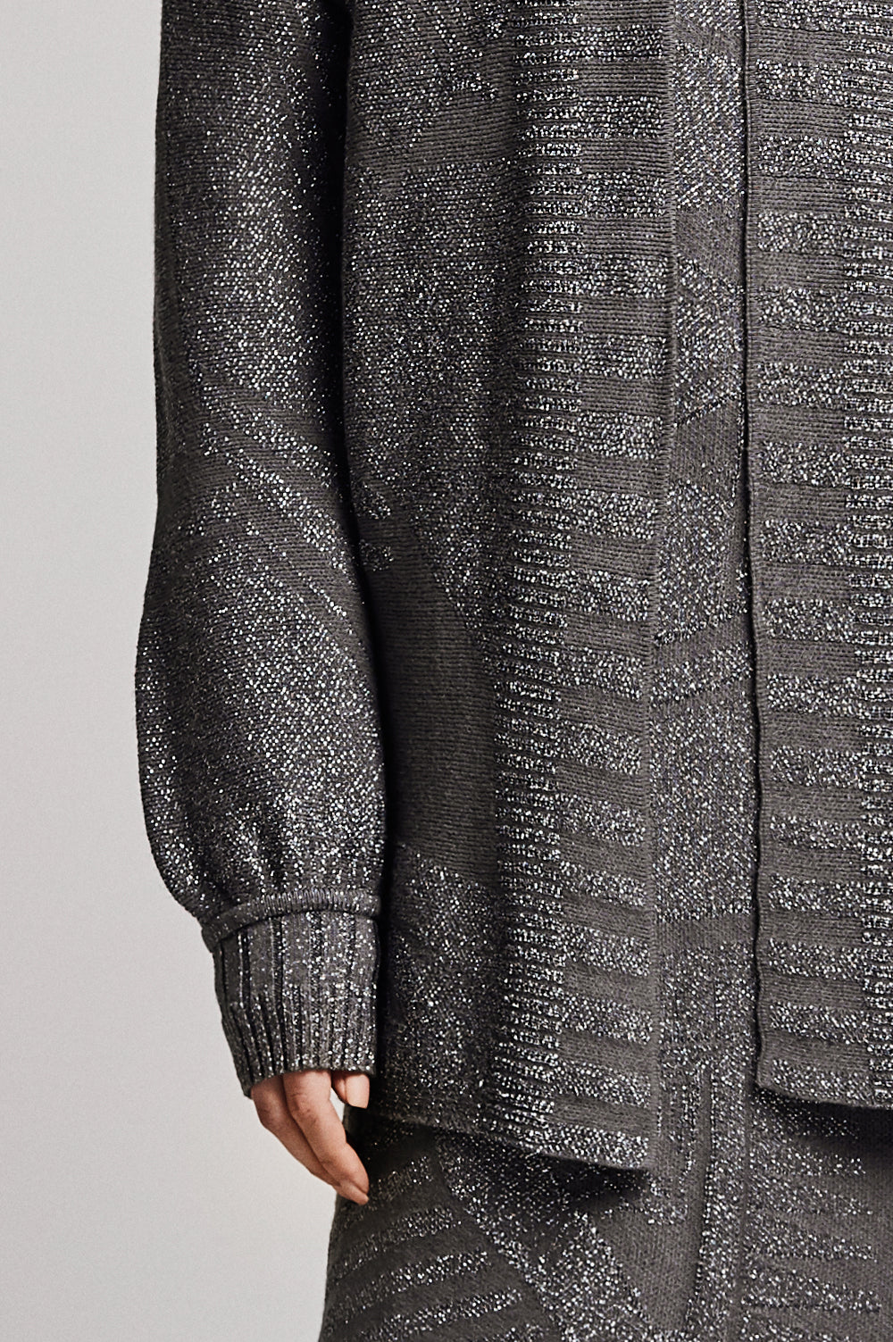 Knitwear Jacquard puff sleeve KIMONO in shiny grey image 1