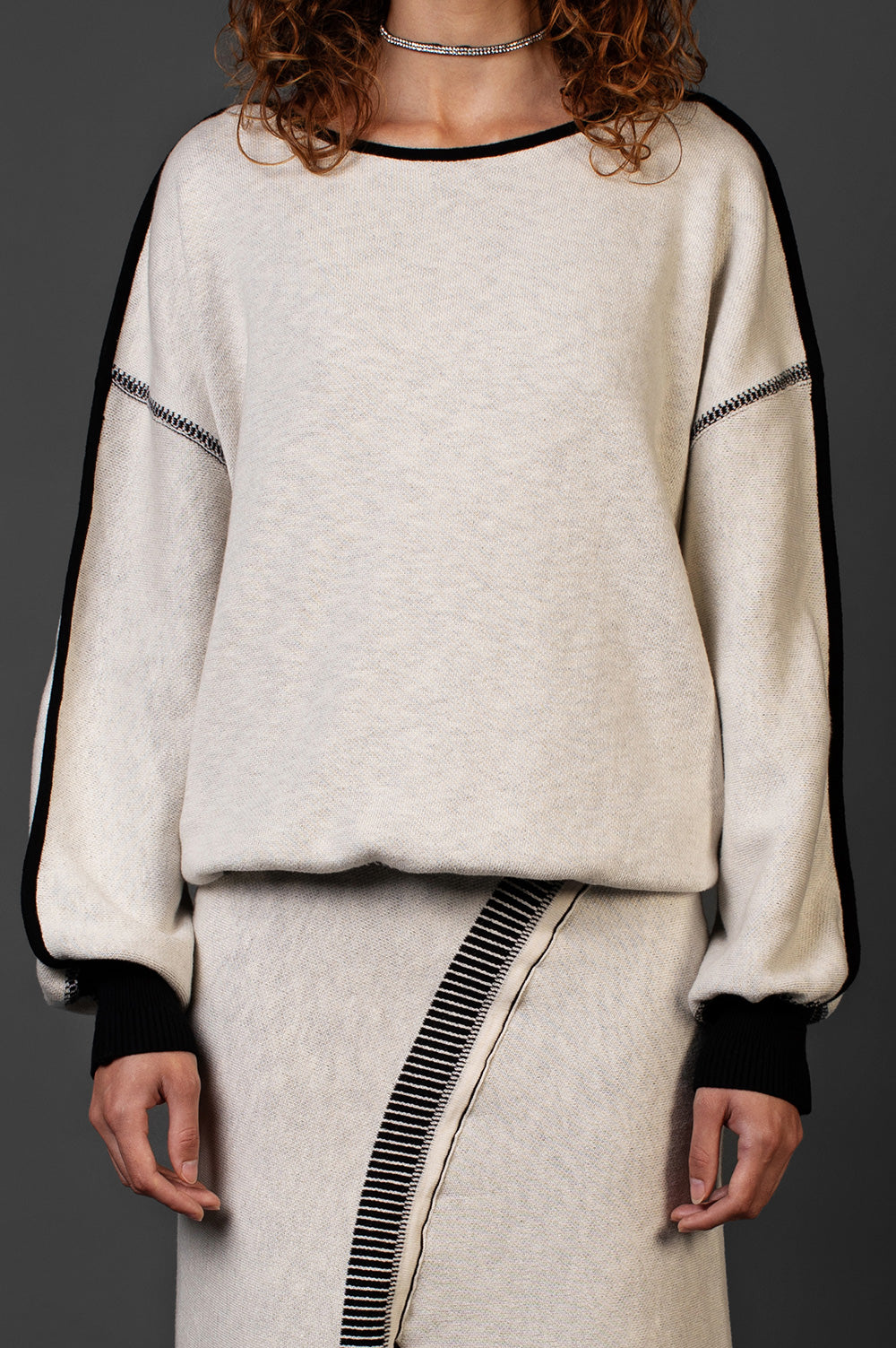 KNITWEAR JACQUARD SWEATER IN WHITE WITH SEMI-BALLOON SLEEVES image 1
