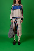 TUCK STRUCTURED KNITWEAR SWEATER IN BEJE WITH STRIPES image 0