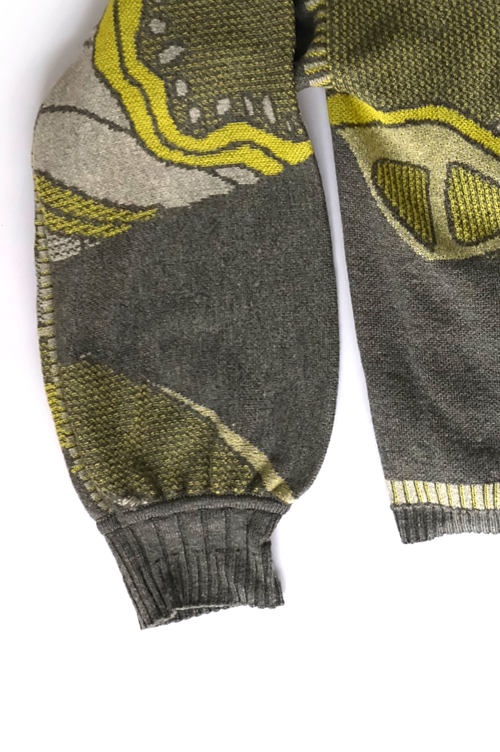 KNITWEAR JACQUARD SHORT KIMONO IN WHITE, GREY AND YELLOW WITH BOBBIN LACE APPLICATION ON THE BACK image 2