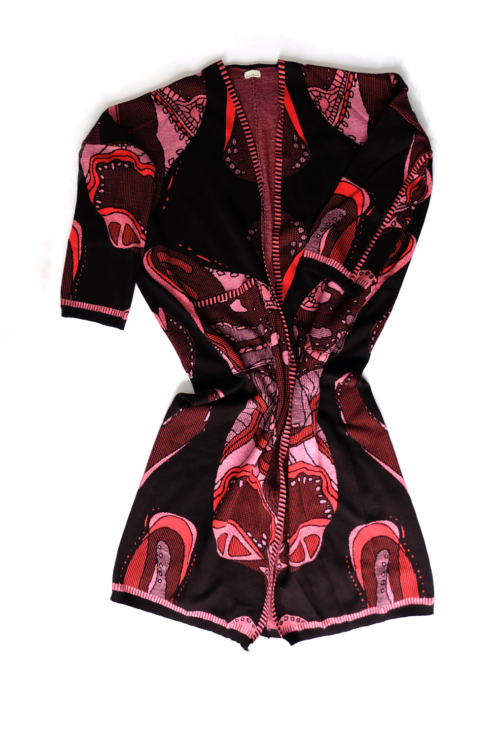 KNITWEAR JACQUARD LONG KIMONO IN BLACK, PINK AND RED image 3