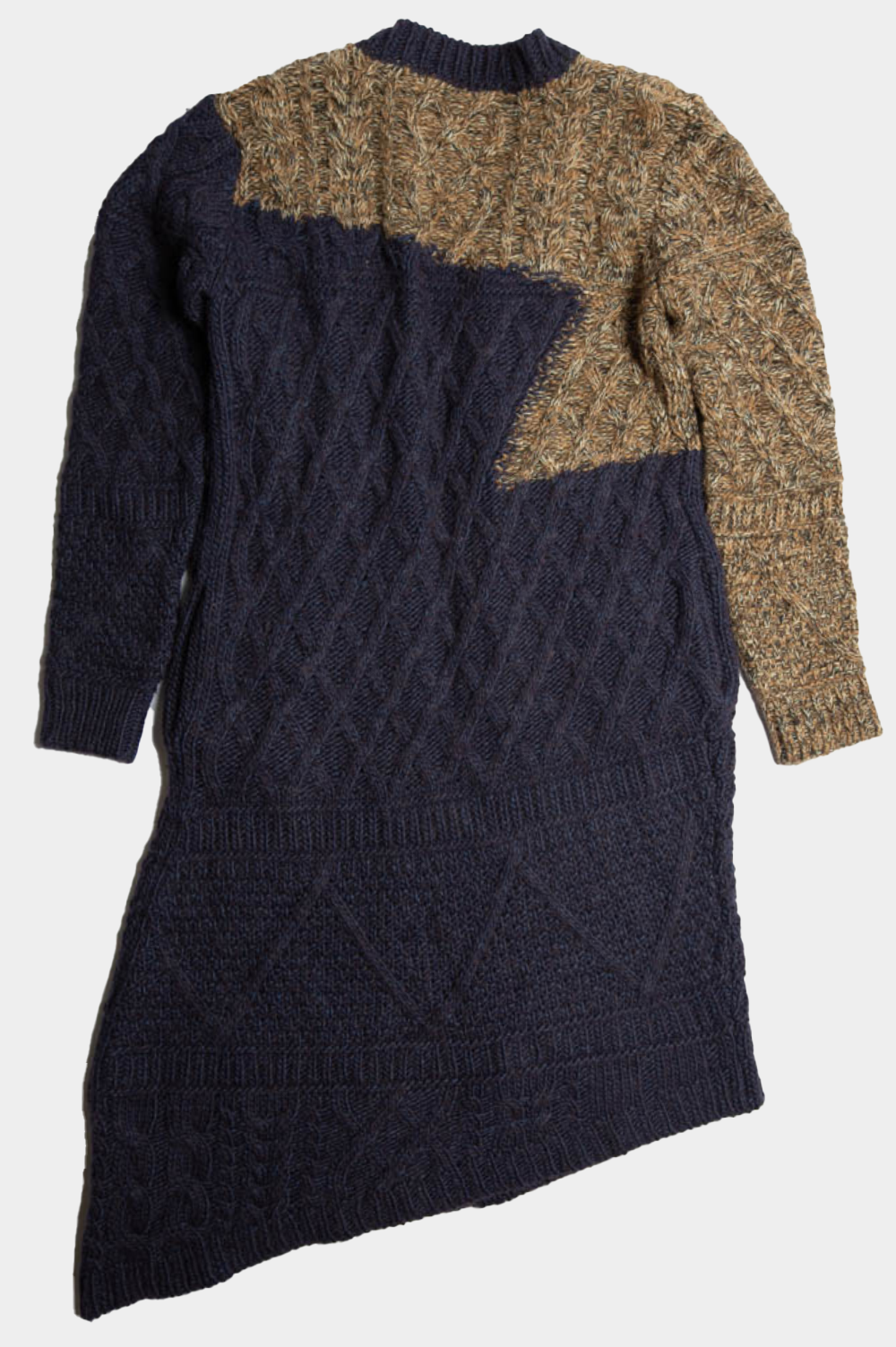 Assymetrix knit jacket with long sleeves in dark blue and brown image 1