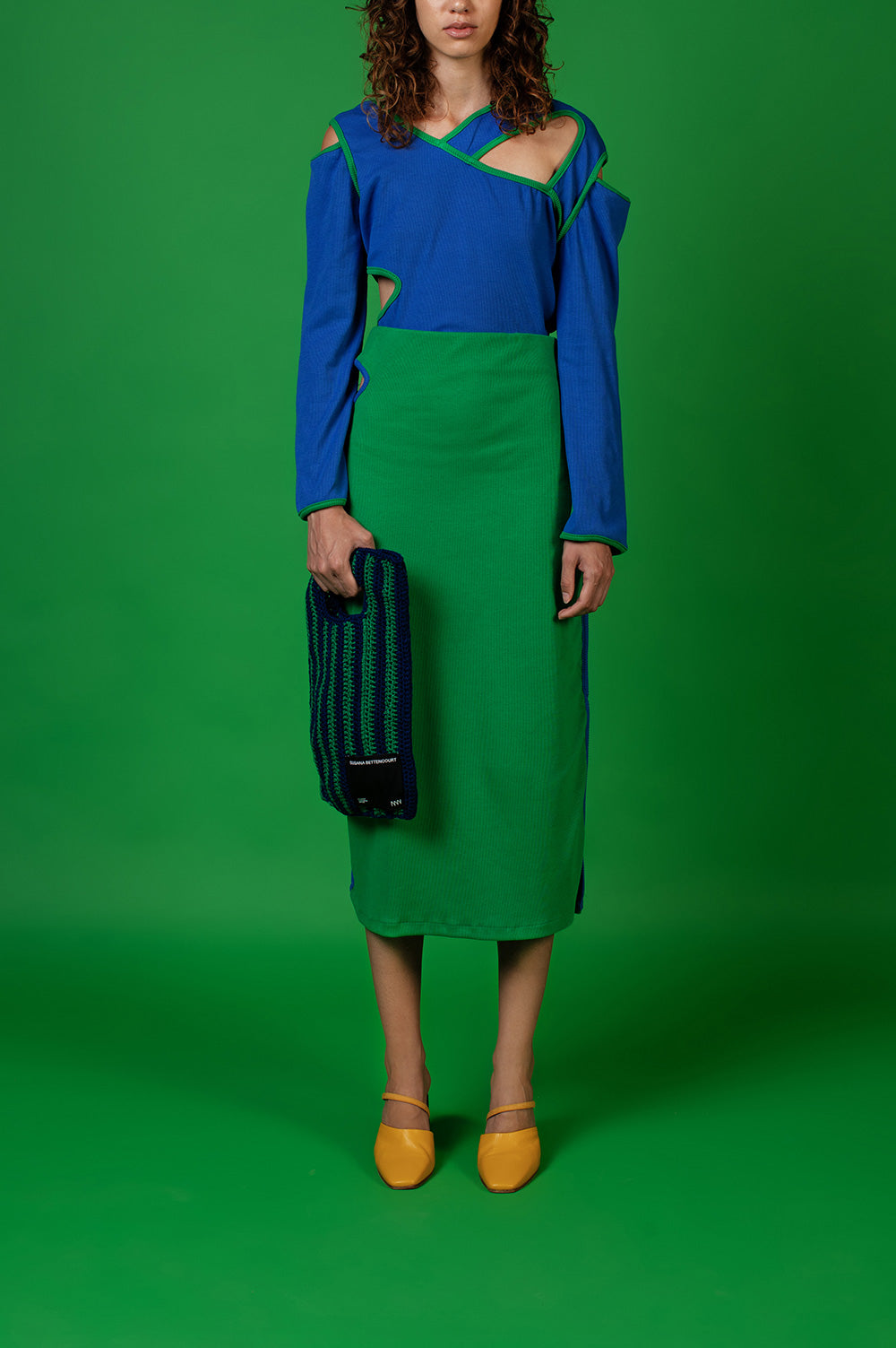 KNITWEAR RIB TOP IN BLUE WITH GREEN DETAILS image 0