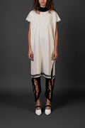 KNITWEAR JACQUARD TUNIC IN WHITE WITH BLACK FINISHINGS image 0