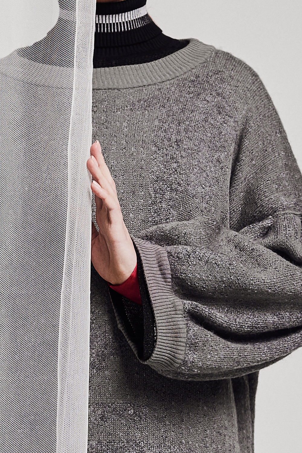 KNITWEAR JACQUARD LONG DRESS IN GREY image 1