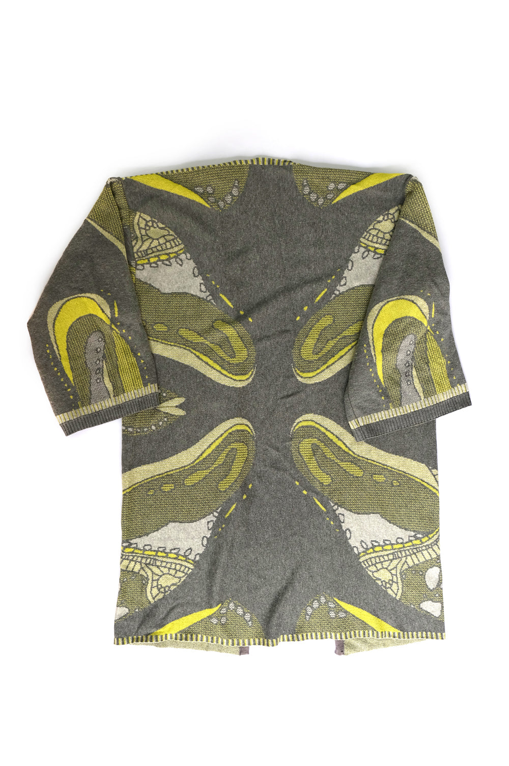 KNITWEAR JACQUARD KIMONO IN WHITE, GREY AND YELLOW image 2
