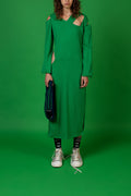 KNITWEAR RIB DRESS IN GREEN WITH ASYMMETRICAL NECKLINE image 0