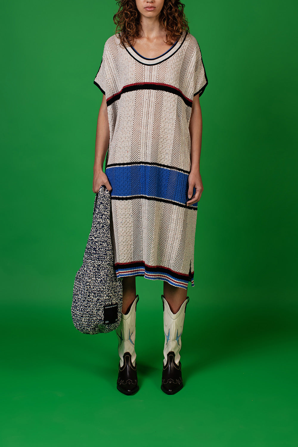 TUCK STRUCTURED KNITWEAR DRESS WITH DEEP ROUND NECK image 0