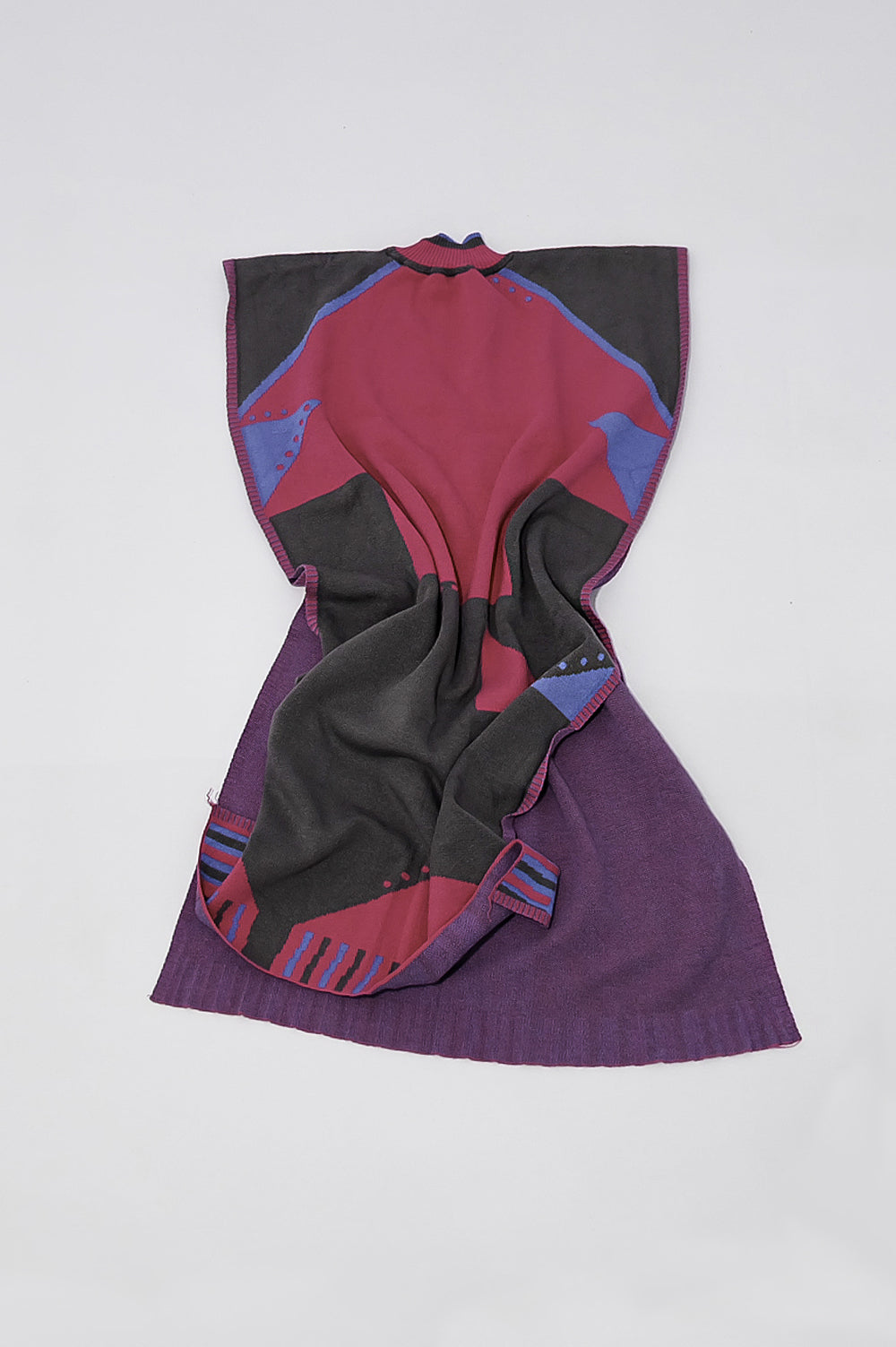 Jacquard Knitwear Poncho In Pink, Blue And Grey image 3