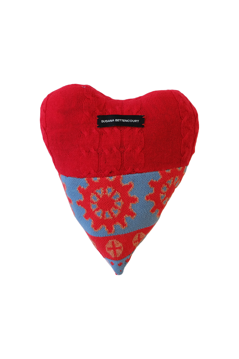 Blue and Red Jacquard Heart Pillow image 0