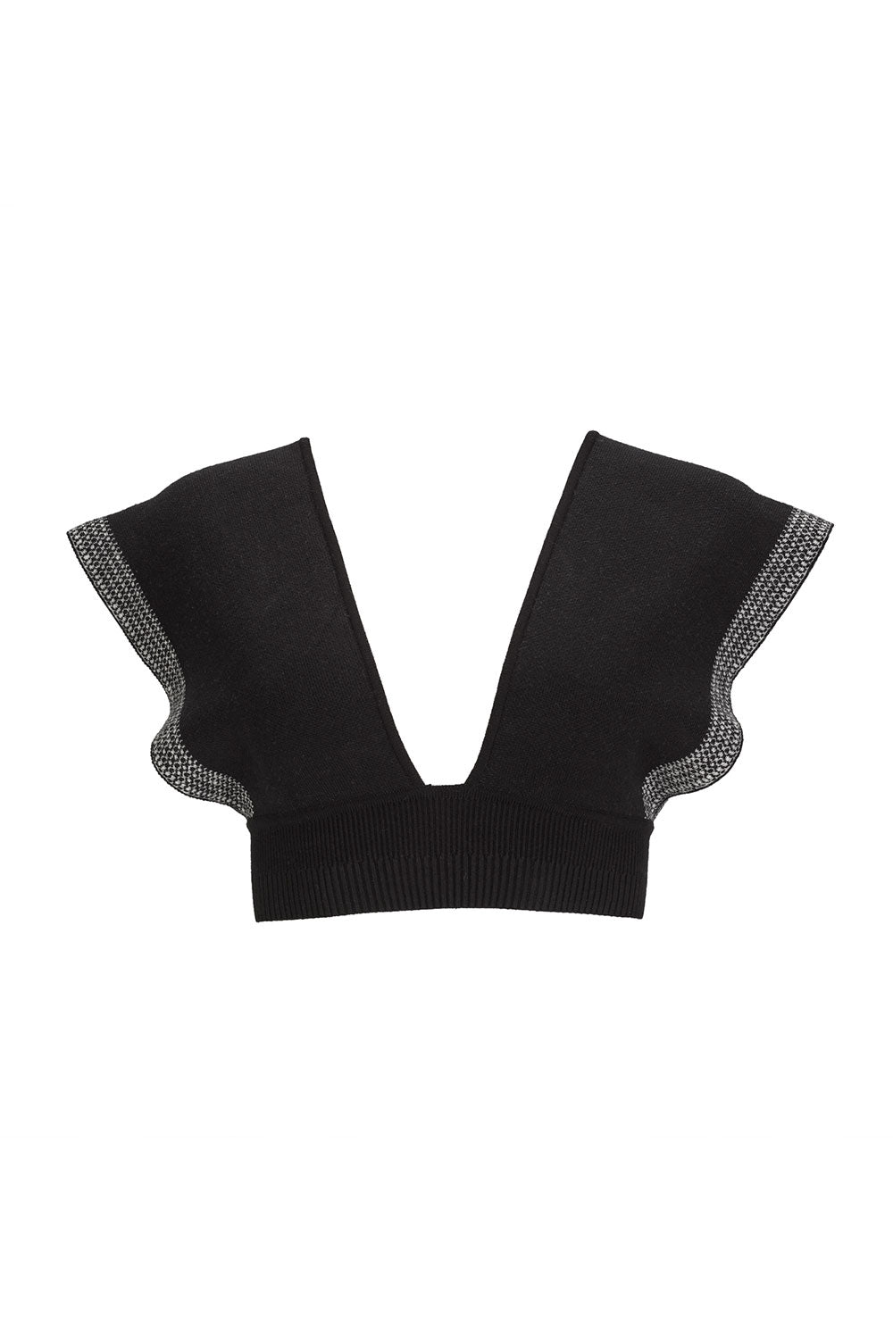KNITWEAR JACQUARD TOP IN BLACK WITH V-NECK image 2