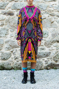 KNITWEAR JACQUARD DRESS IN PINK, YELLOW, BLACK AND GREY image 0