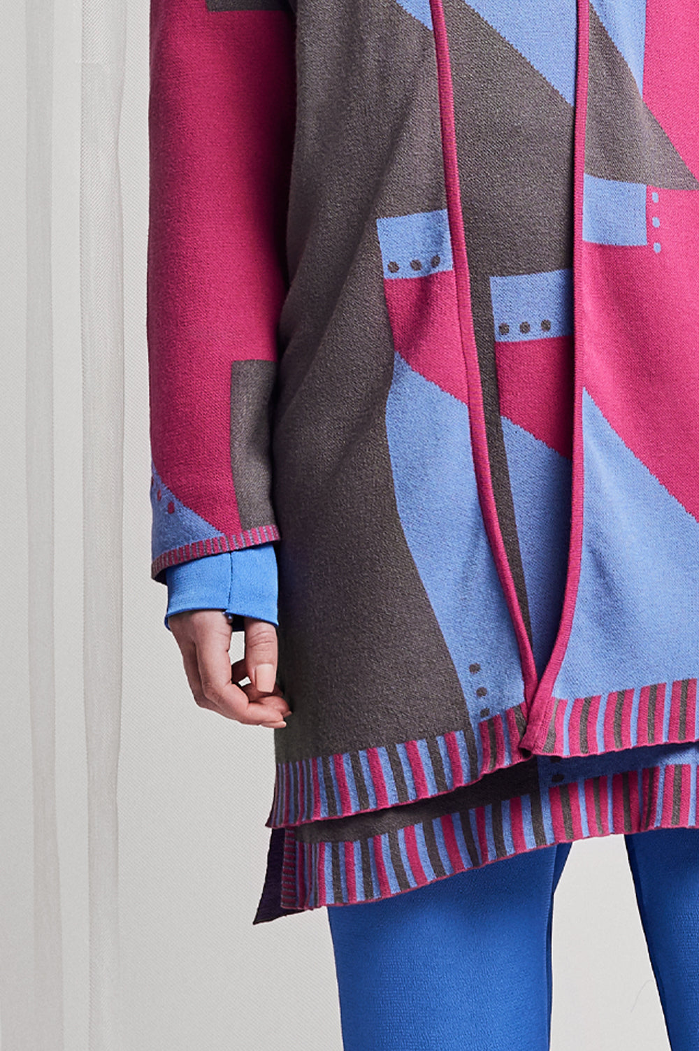 Knitwear Jacquard KIMONO in pink, blue and grey with long sleeves image 1