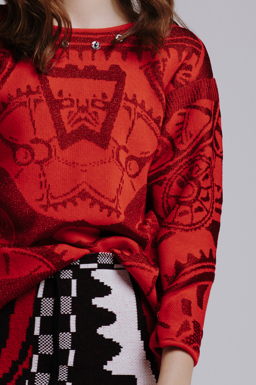 KNITWEAR JACQUARD PRINT SWEATER WITH SNAP APPLICATIONS image 1