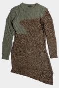 Assymetrix knit dress with long sleeves in grey and brown image 0