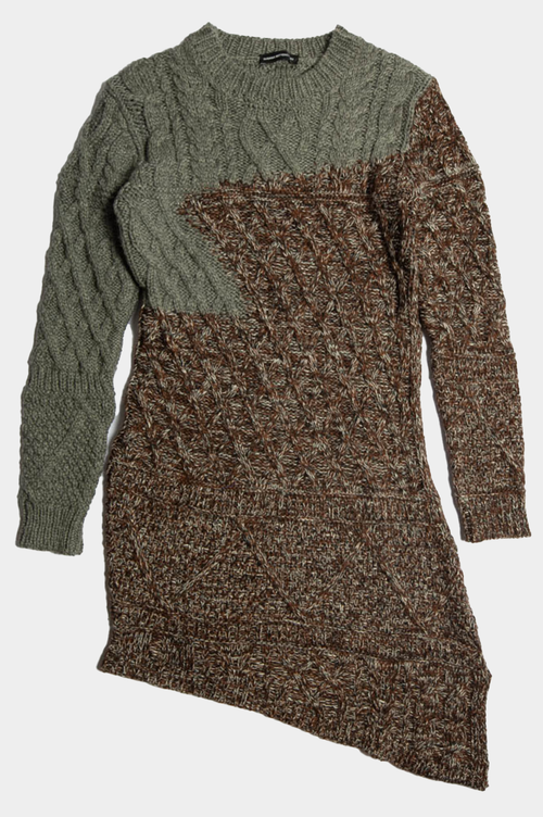 Assymetrix knit dress with long sleeves in grey and brown image 0