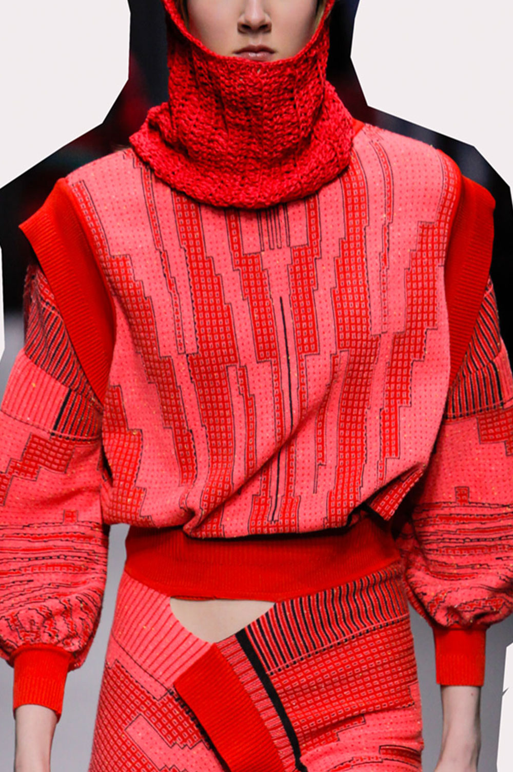 JACQUARD PINK, RED AND BLACK SWEATER WITH SHOULDER DETAILS image 1