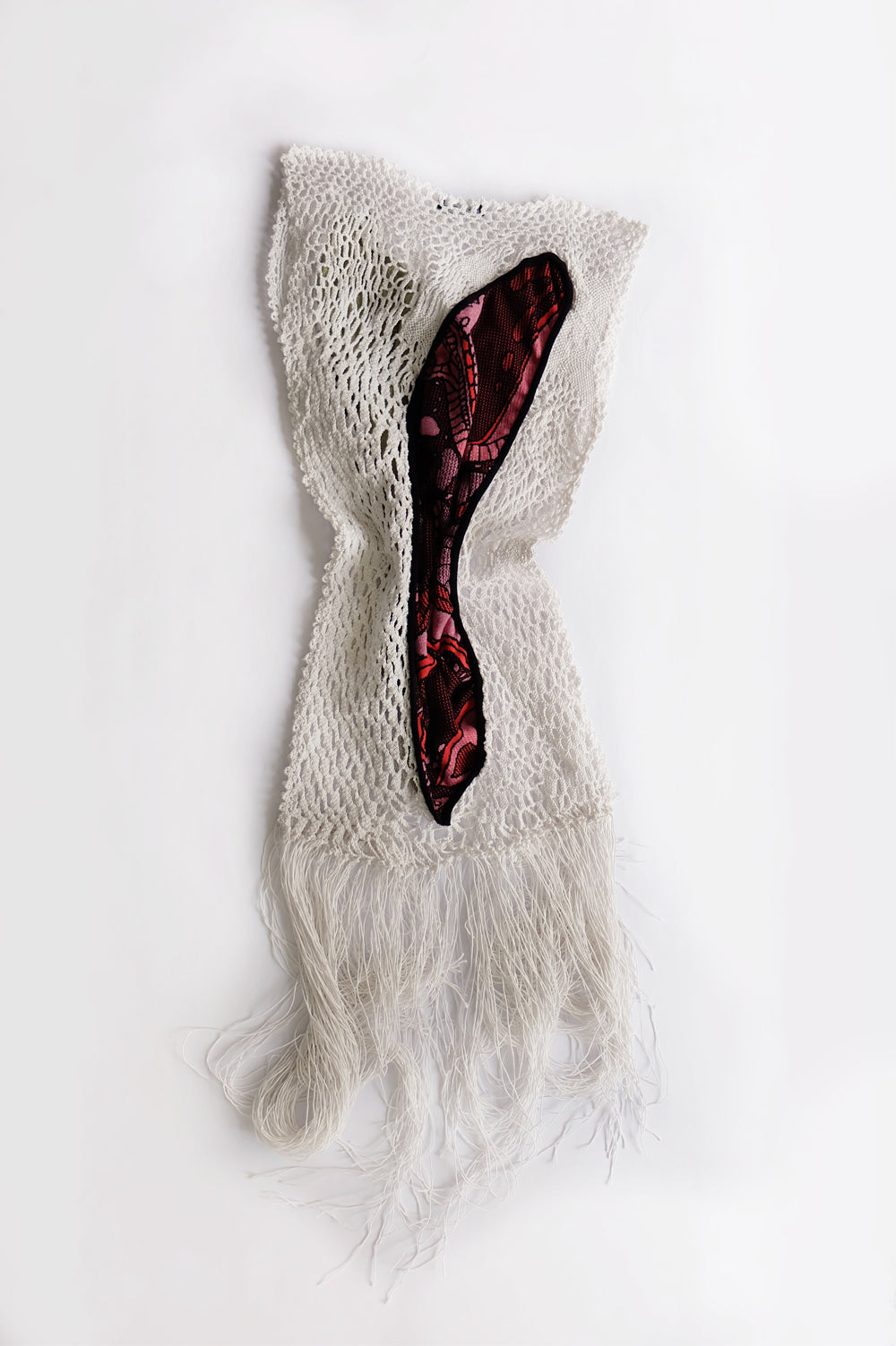 BOBBIN LACE LONG DRESS IN WHITE WITH KNITWEAR JACQUARD APPLICATIONS image 2