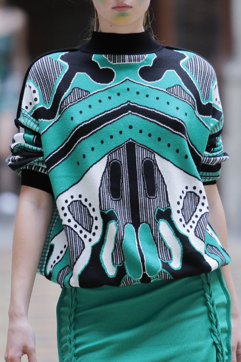 KNITWEAR JACQUARD GREEN SWEATER WITH FITTED RIB image 0