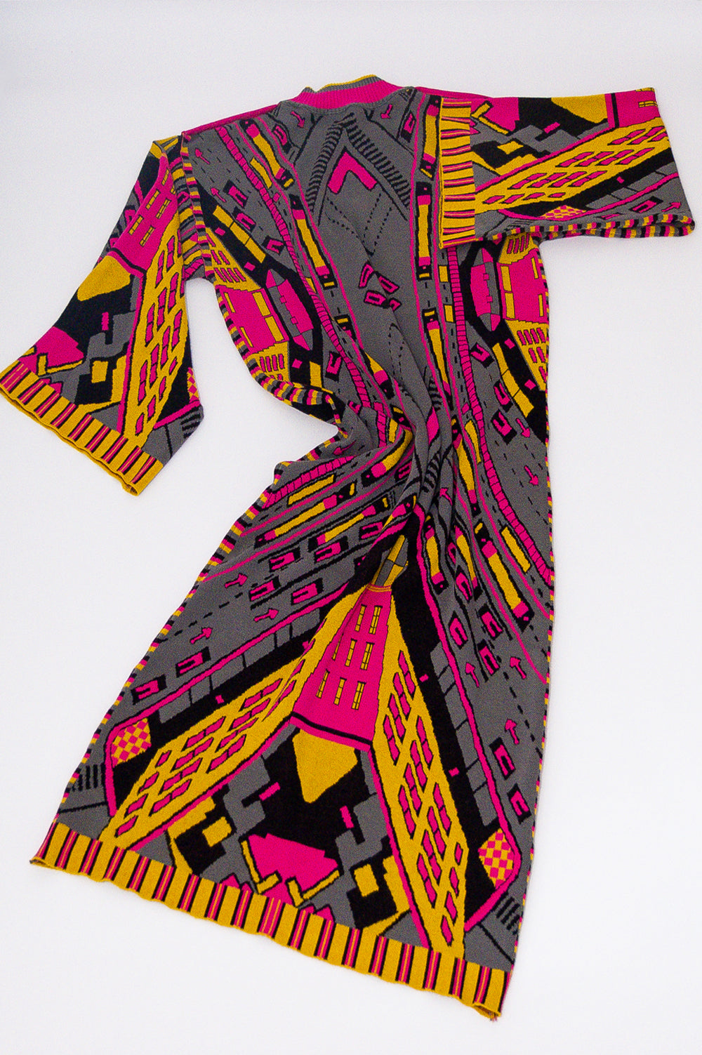KNITWEAR JACQUARD DRESS IN PINK, YELLOW, BLACK AND GREY image 2