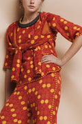 KNITWEAR JACQUARD DOTS PRINT CARDIGAN IN RED WITH SHOULDER CUTOUT image 0
