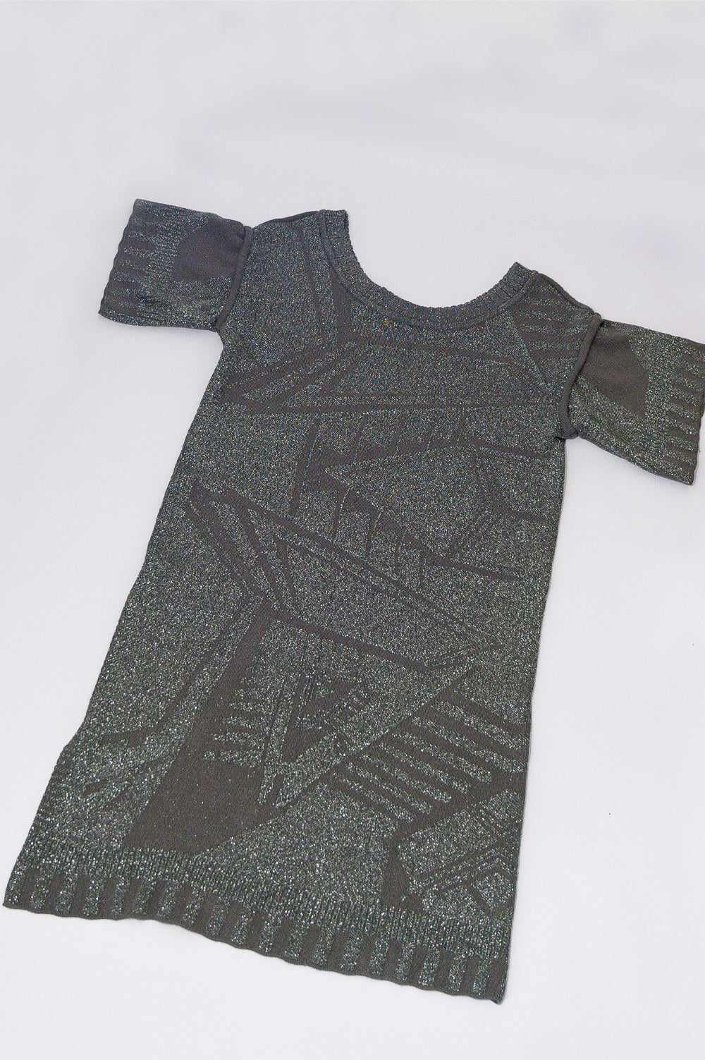 Knitwear Jacquard short sleeve DRESS in shiny grey image 3