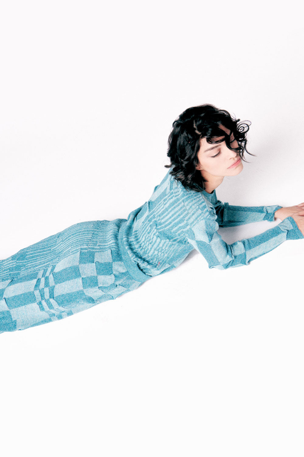 MOCK RIB MIDI DRESS IN BLUE image 0