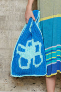 retangular blue flower crochet bag image 0