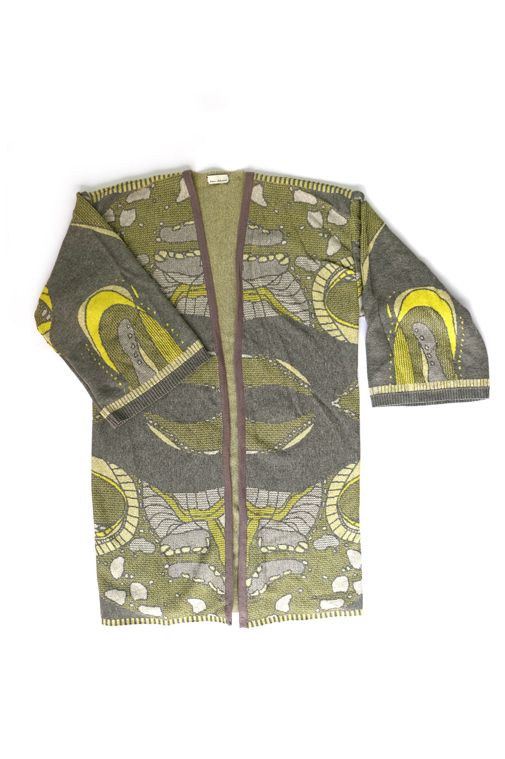 KNITWEAR JACQUARD KIMONO IN WHITE, GREY AND YELLOW image 0