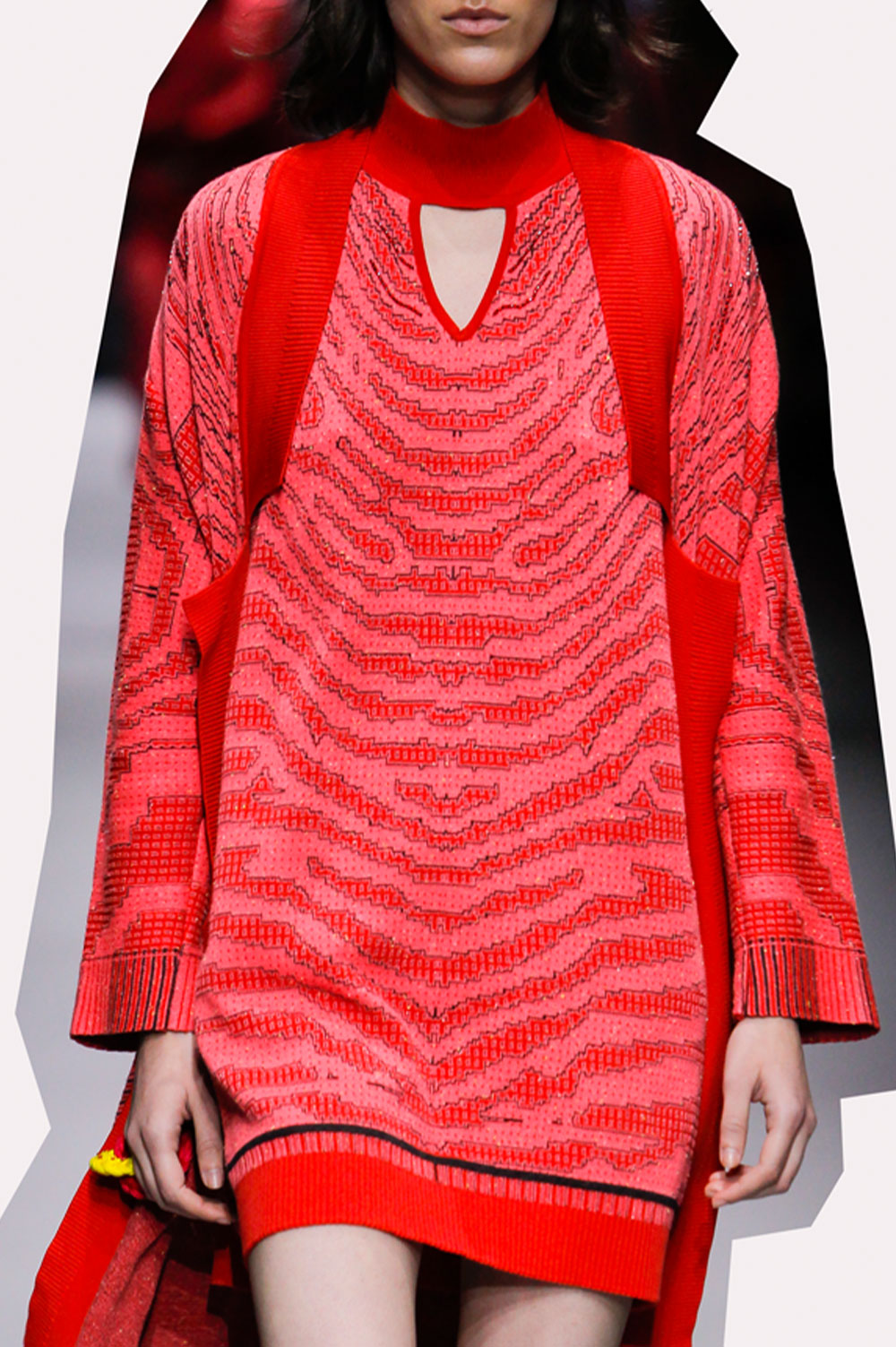 JACQUARD mini dress WITH V NECK DETAIL image 3