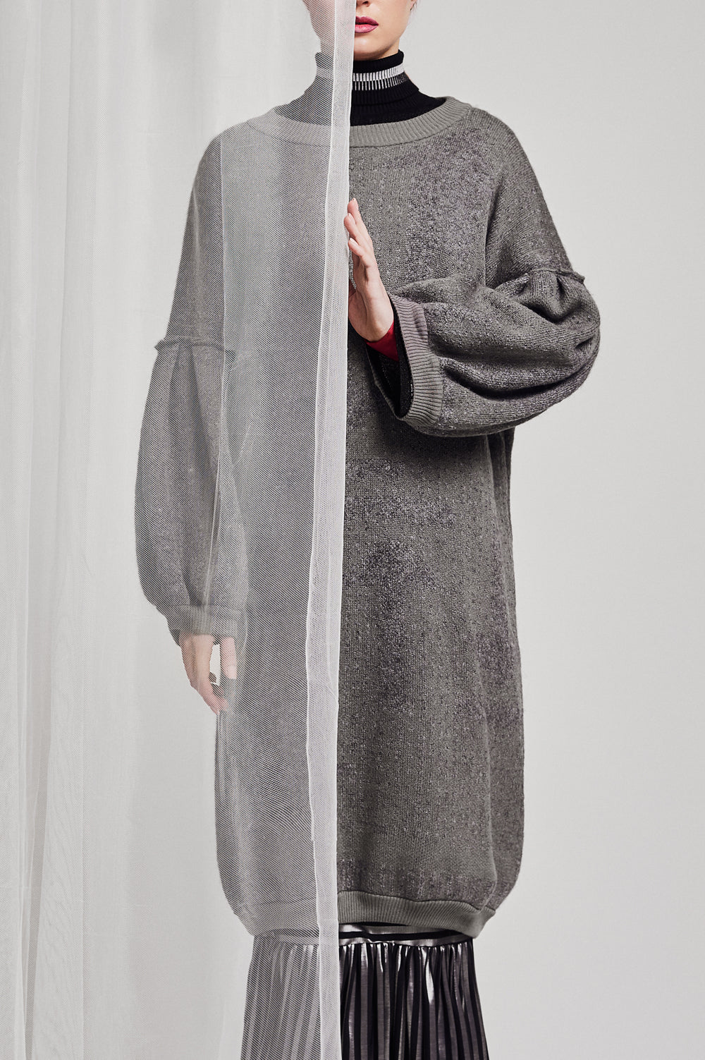 KNITWEAR JACQUARD LONG DRESS IN GREY image 0