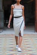 KNITWEAR JACQUARD TOP IN WHITE WITH SPAGHETTI STRAPS image 0