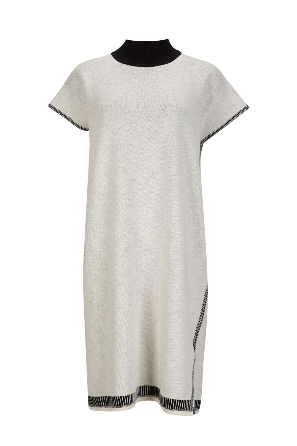 KNITWEAR JACQUARD TUNIC IN WHITE WITH BLACK FINISHINGS image 2