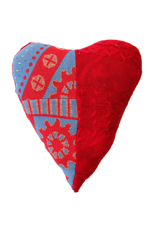 Blue and Red Jacquard Heart Pillow image 1