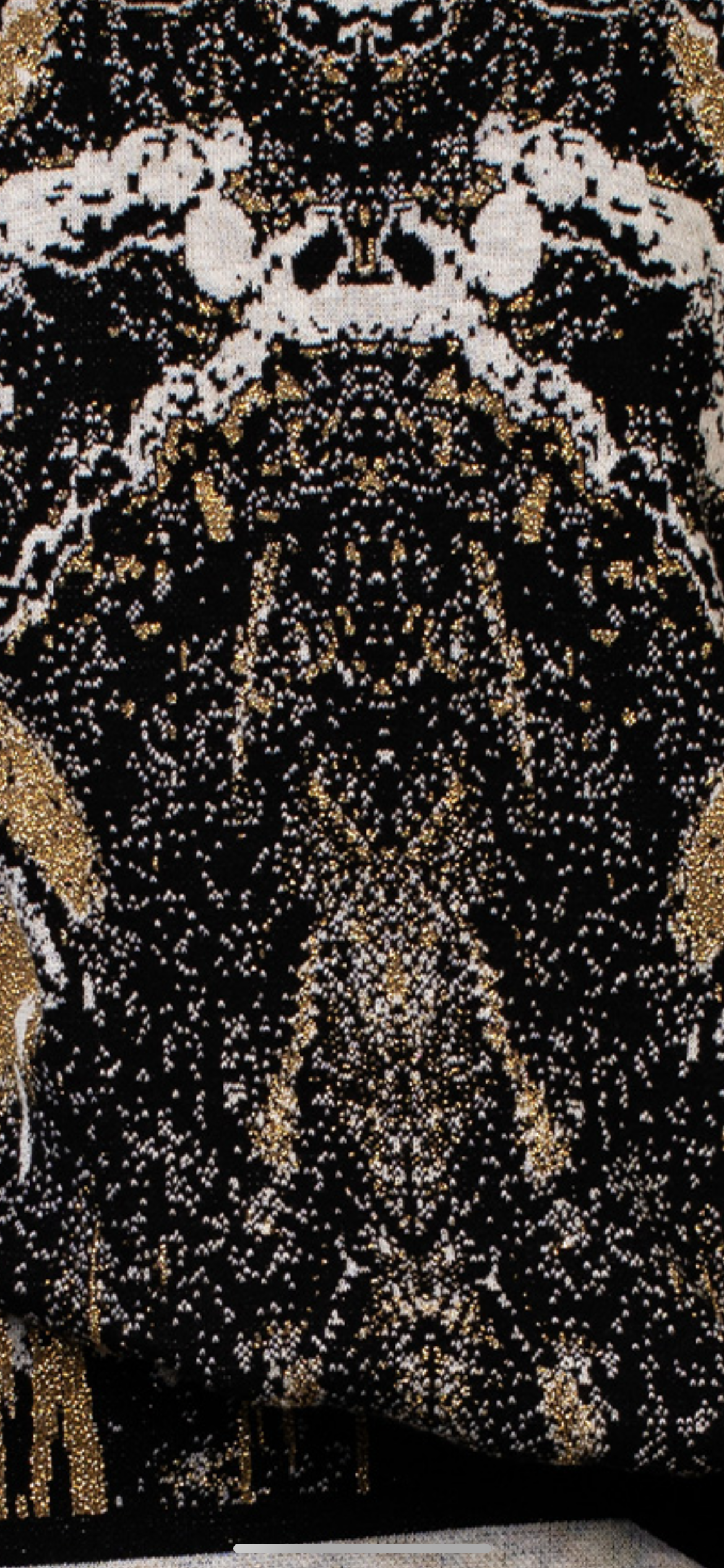 Gold jacquard knitted cardigan with black trimming image 3