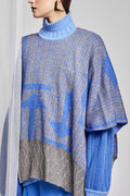 KNITWEAR JACQUARD PONCHO IN BLUE AND GREY WITH DIFFERENT STITCHES image 0