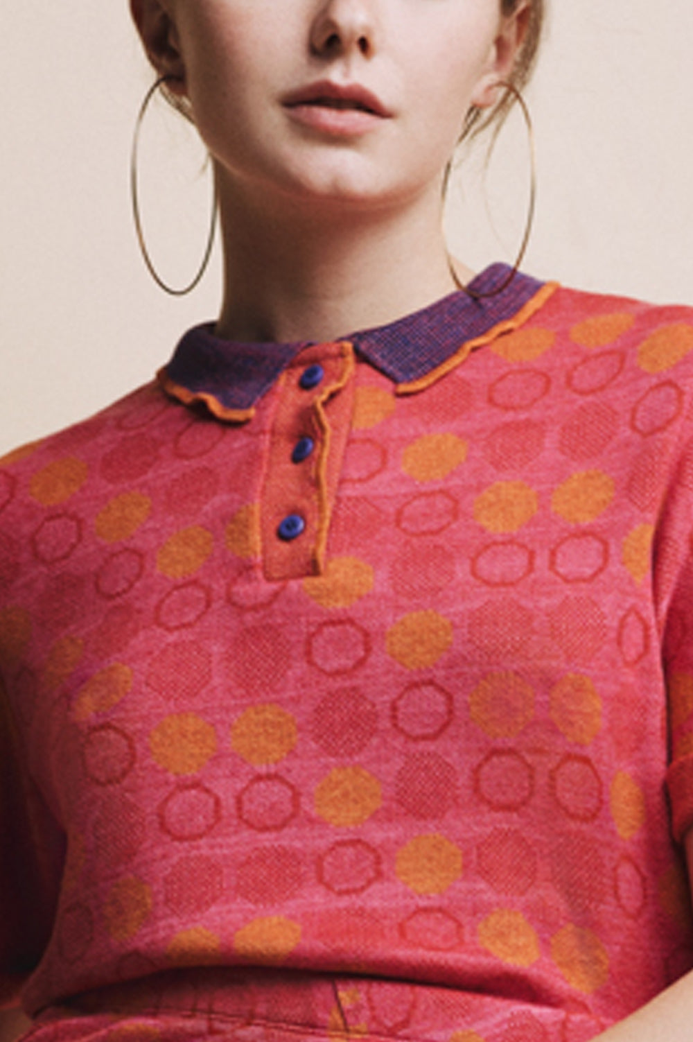 KNITWEAR JACQUARD DOTS PRINT POLO IN PINK image 1