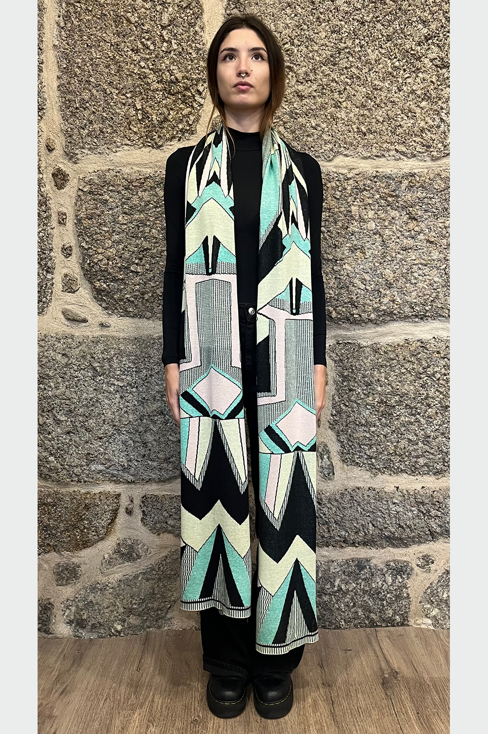 oversized scarf with colorful geometric pattern image 3