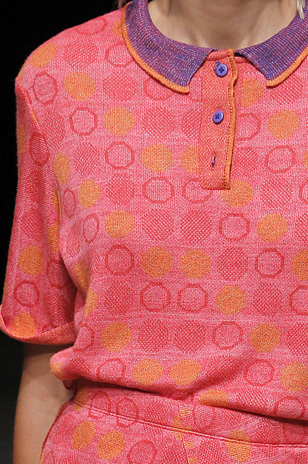 KNITWEAR JACQUARD DOTS PRINT POLO IN PINK image 2