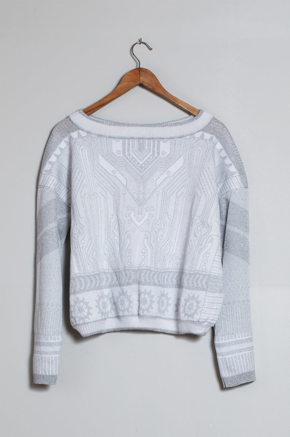 KNITWEAR JACQUARD SWEATER IN WHITE AND SILVER WITH LONG SLEEVES image 1