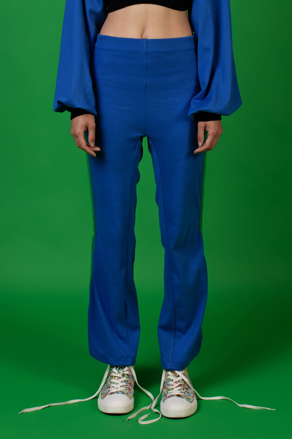 KNITWEAR RIB TROUSERS IN BLUE WITH SIDE SLITS image 0
