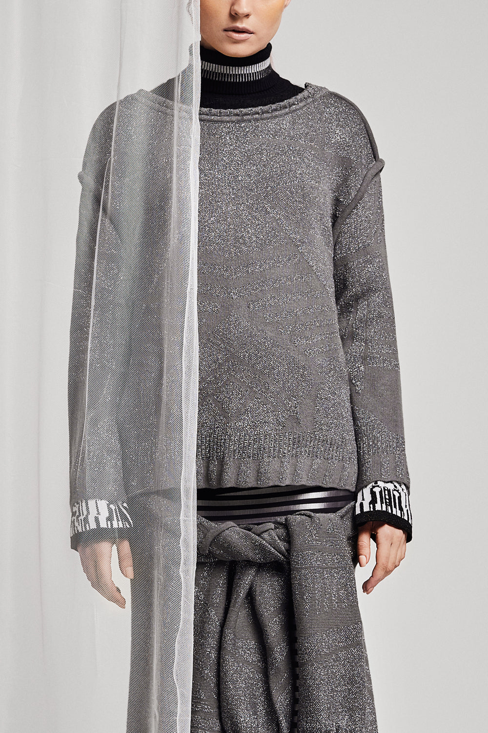Knitwear Jacquard SWEATER in shiny grey image 0