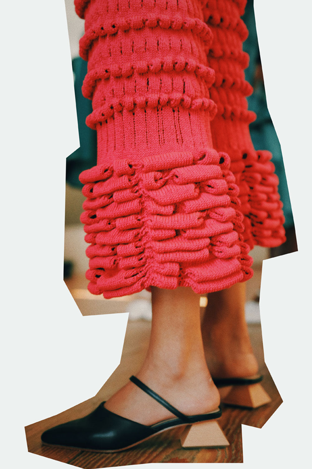 PINK HANDMADE KNIT TROUSERS WITH DIFFERENT STITCHES image 4