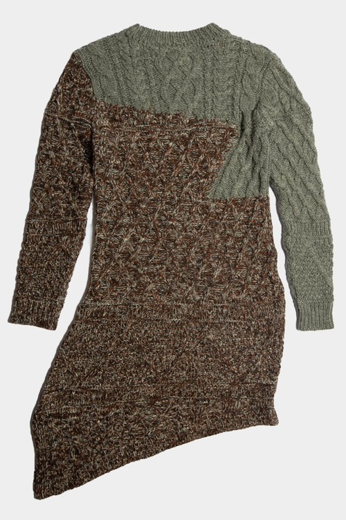 Assymetrix knit dress with long sleeves in grey and brown image 1