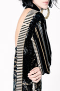 OPEN-BACK GOLD AND BLACK JACQUARD PARTY DRESS image 0