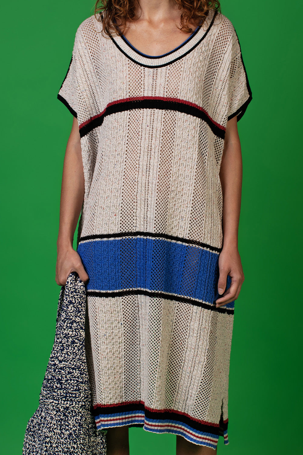 TUCK STRUCTURED KNITWEAR DRESS WITH DEEP ROUND NECK image 1