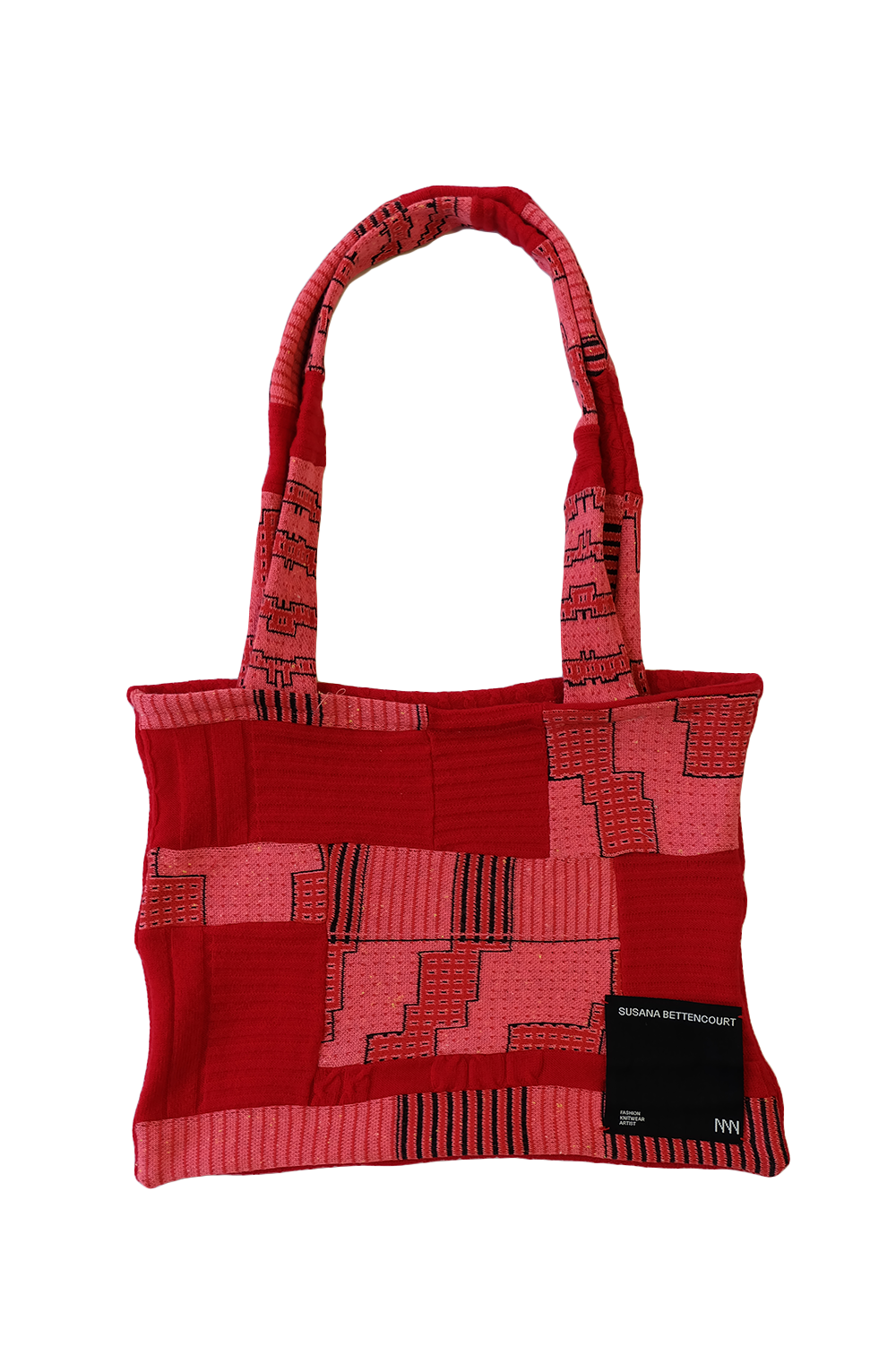 Pink and Red Jacquard Patchwork Tote Bag image 0