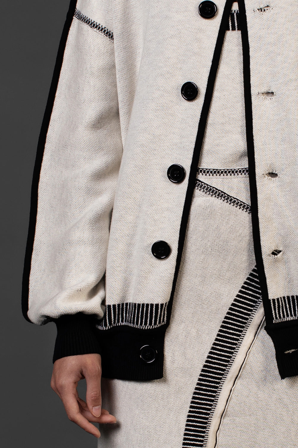 KNITWEAR JACQUARD CARDIGAN IN WHITE WITH FRONT BUTTONS image 1