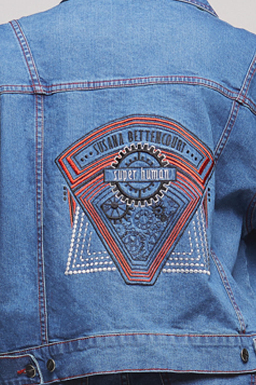 DENIM JACKET WITH EMBROIDERY IN THE BACK AND SLEEVE image 1
